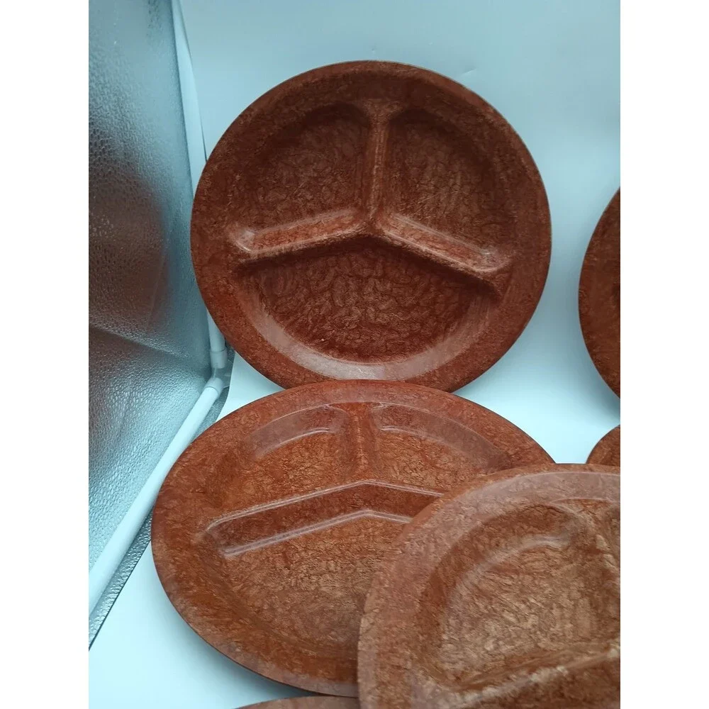 Vtg KYS-ITE Military Melmac Melamine Divided Plates #231 Brown 11